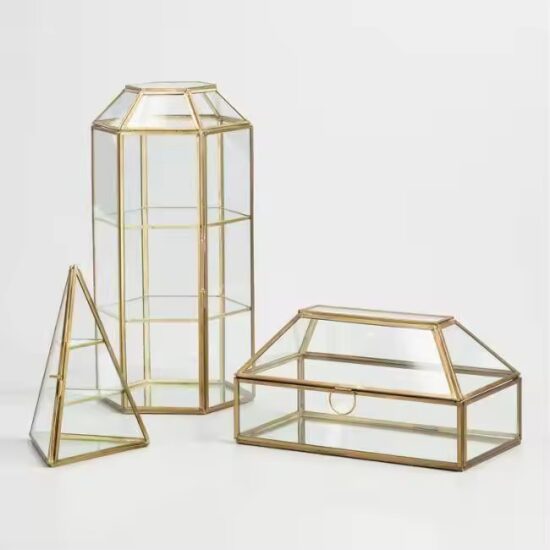 Luxury Glass Jewelry Box with Custom Velvet Compartments and Metal Frame