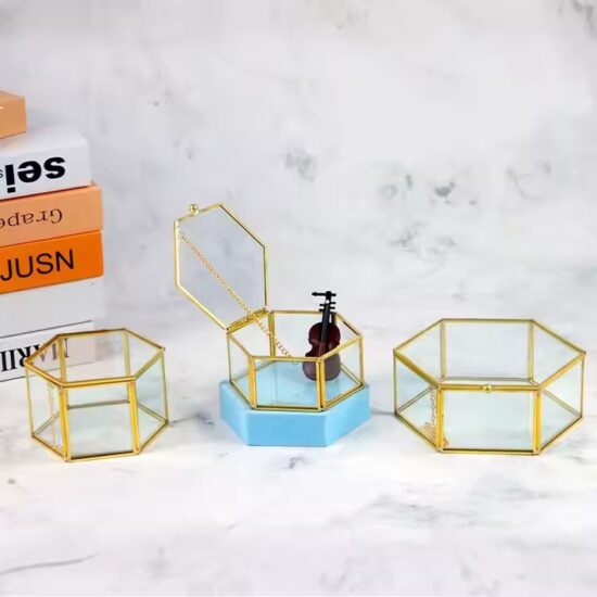 Luxury Glass Jewelry Box with Custom Velvet Compartments and Metal Frame