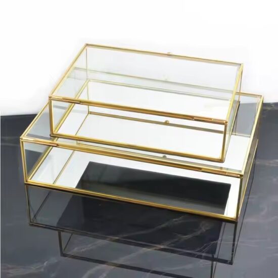 Luxury Glass Jewelry Box with Custom Velvet Compartments and Metal Frame