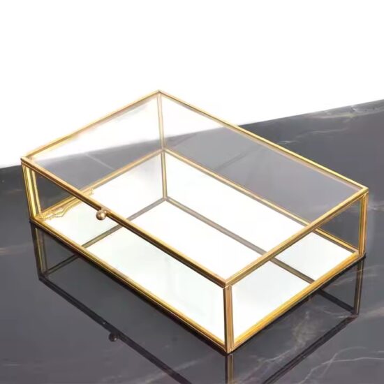 Luxury Glass Jewelry Box with Custom Velvet Compartments and Metal Frame