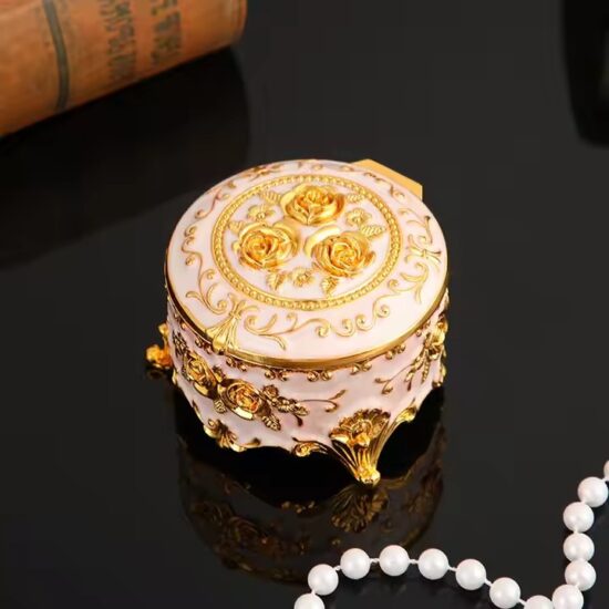 European Style Metal Jewelry Box with Ornate Detailing