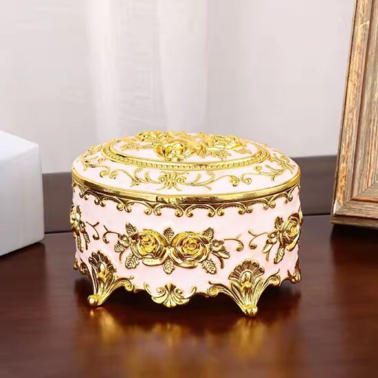 European Style Metal Jewelry Box with Ornate Detailing