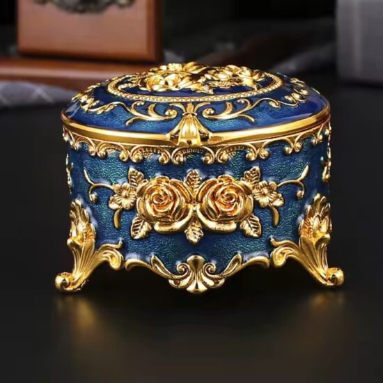 European Style Metal Jewelry Box with Ornate Detailing