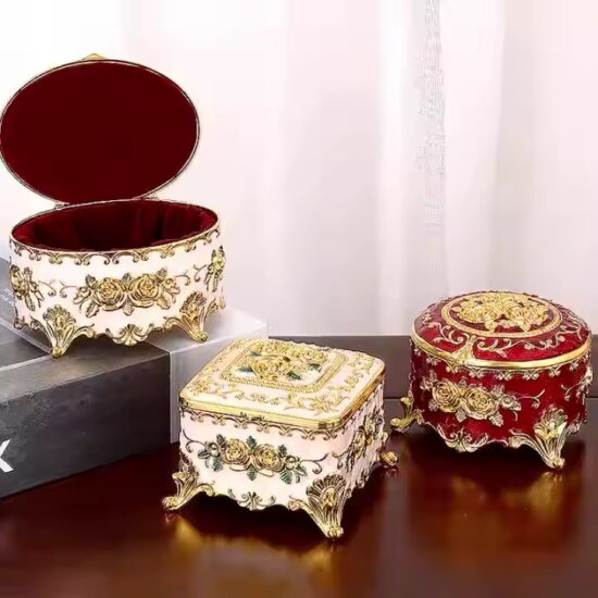 European Style Metal Jewelry Box with Ornate Detailing