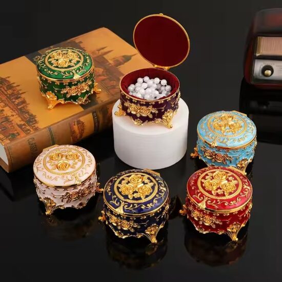 European Style Metal Jewelry Box with Ornate Detailing