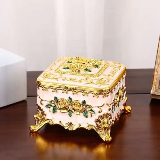 European Style Metal Jewelry Box with Ornate Detailing