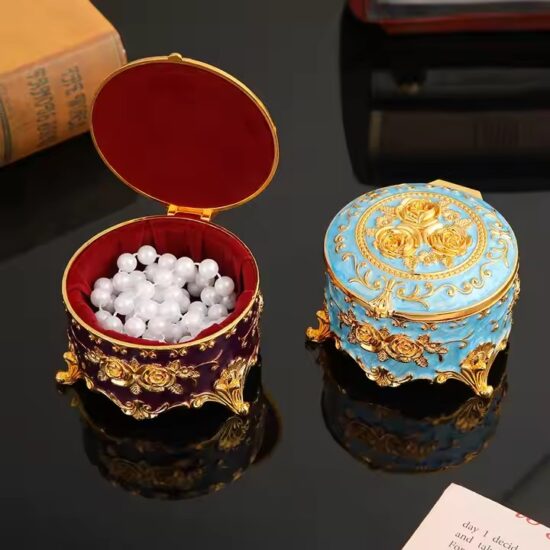 European Style Metal Jewelry Box with Ornate Detailing