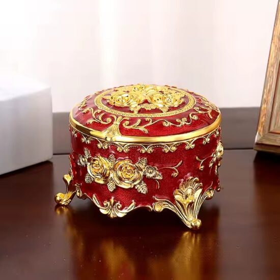 European Style Metal Jewelry Box with Ornate Detailing