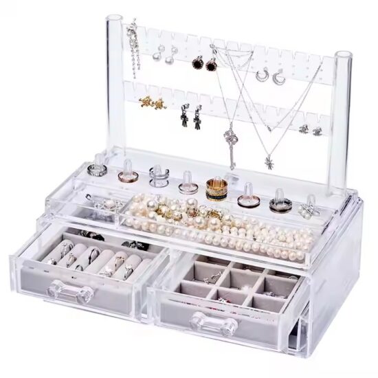 Luxury Transparent Acrylic Jewelry Box with Velvet Lining
