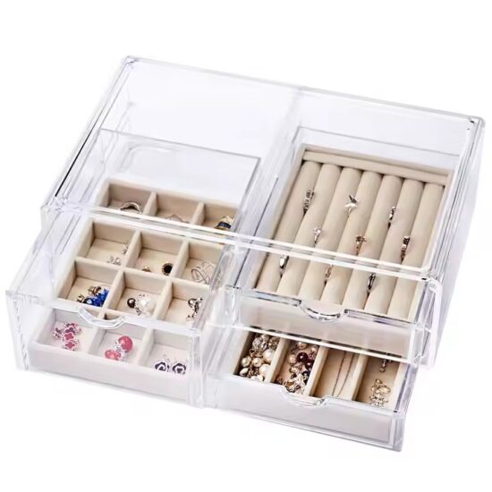 Luxury Transparent Acrylic Jewelry Box with Velvet Lining
