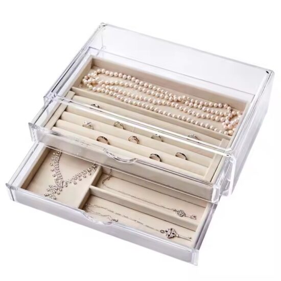 Luxury Transparent Acrylic Jewelry Box with Velvet Lining