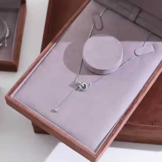 Elegant velvet jewelry box with logo for rings and earrings