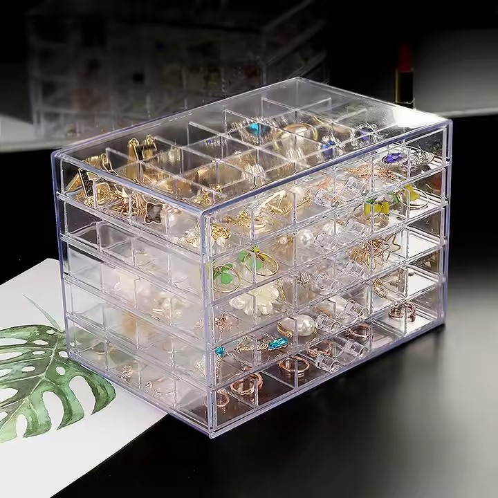 Transparent Acrylic Jewelry Storage Box for Women with Compartments