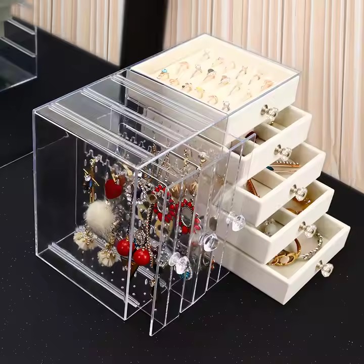 Stylish Dustproof Acrylic Jewelry Storage Box with Compartments