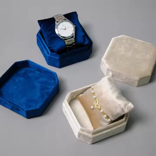 Luxury velvet jewelry box with custom logo and soft-touch design