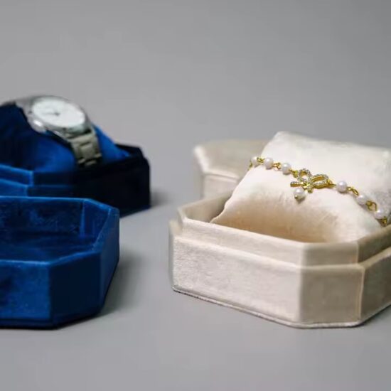 Luxury velvet jewelry box with custom logo and soft-touch design