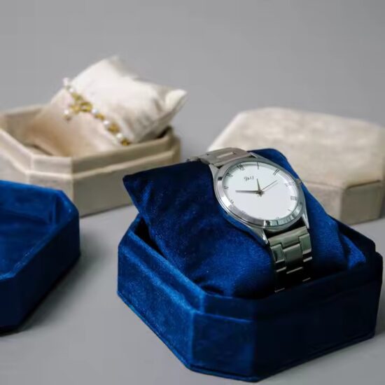 Luxury velvet jewelry box with custom logo and soft-touch design