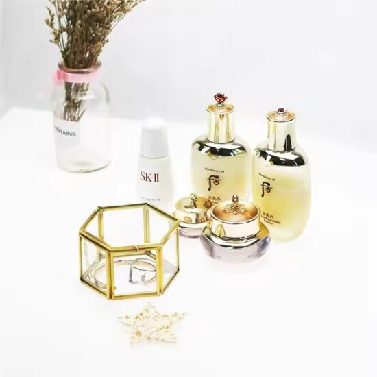 Transparent Glass Jewelry Storage Box with Velvet Lining and Gold Frame
