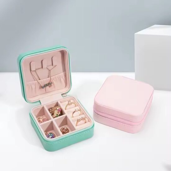 Custom Logo PU Leather Travel Jewelry Box for Rings and Earrings