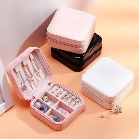 Custom Logo PU Leather Travel Jewelry Box for Rings and Earrings