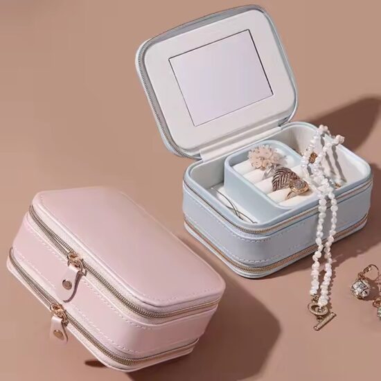 Custom Logo PU Leather Travel Jewelry Box for Rings and Earrings