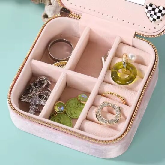 Custom logo zipper velvet jewelry box for elegant storage
