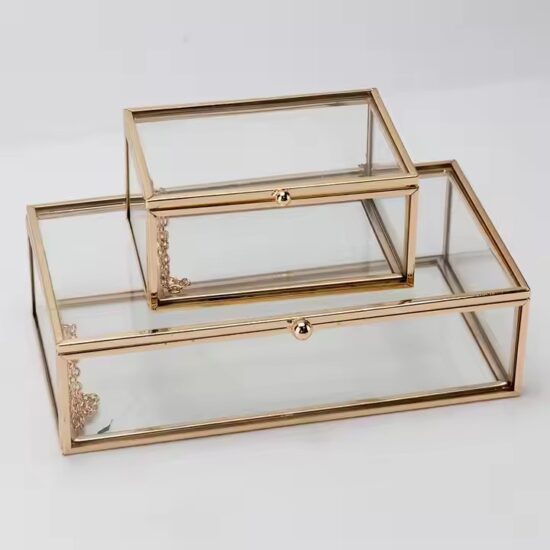 Custom Transparent Glass Jewelry Box with Velvet Interior