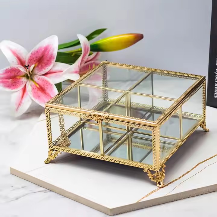 Custom Transparent Glass Jewelry Box with Velvet Interior
