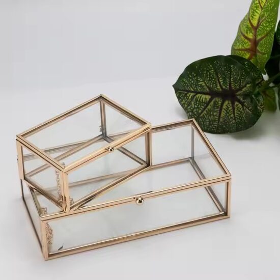 Custom Transparent Glass Jewelry Box with Velvet Interior