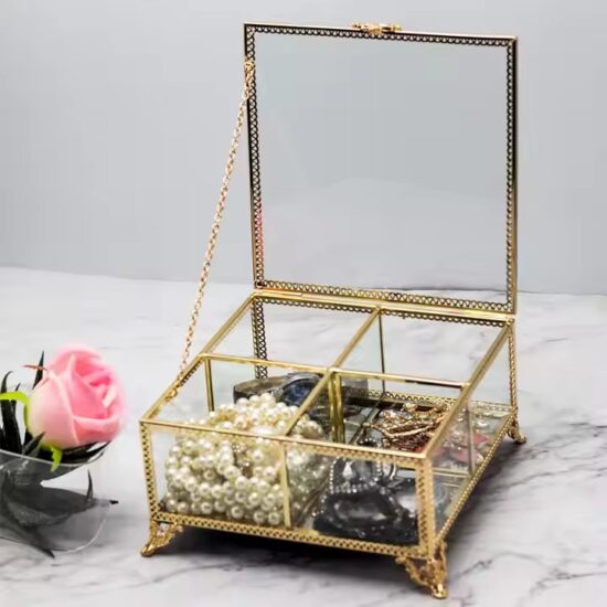 Custom Transparent Glass Jewelry Box with Velvet Interior
