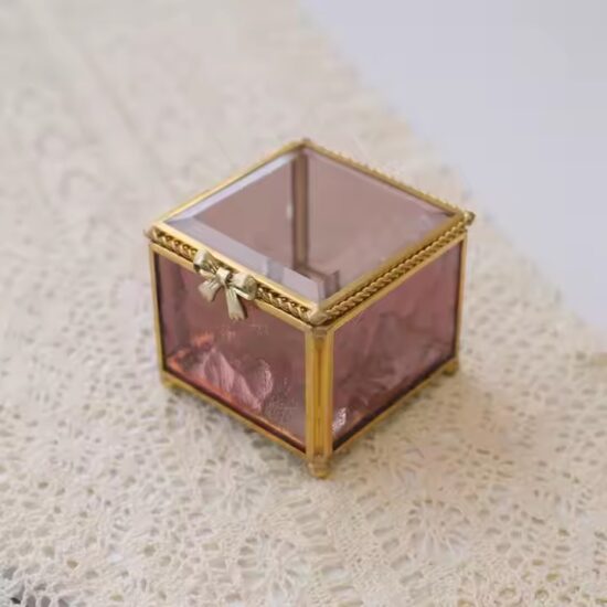 Geometric Decorative Glass Jewelry Box with Metal Frame and Velvet Lining
