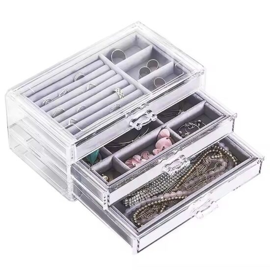Stackable Transparent Acrylic Jewelry Storage Boxes with Compartments