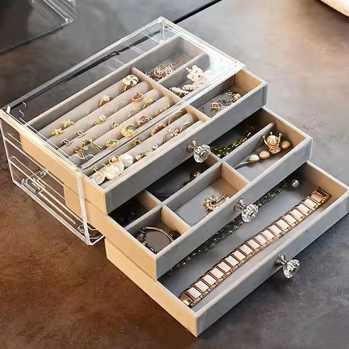 Stackable Transparent Acrylic Jewelry Storage Boxes with Compartments