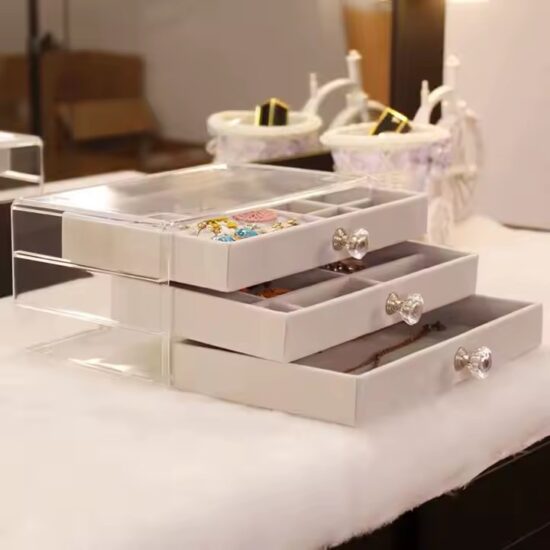 Stackable Transparent Acrylic Jewelry Storage Boxes with Compartments