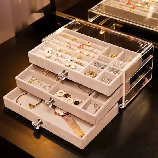 Stackable Transparent Acrylic Jewelry Storage Boxes with Compartments