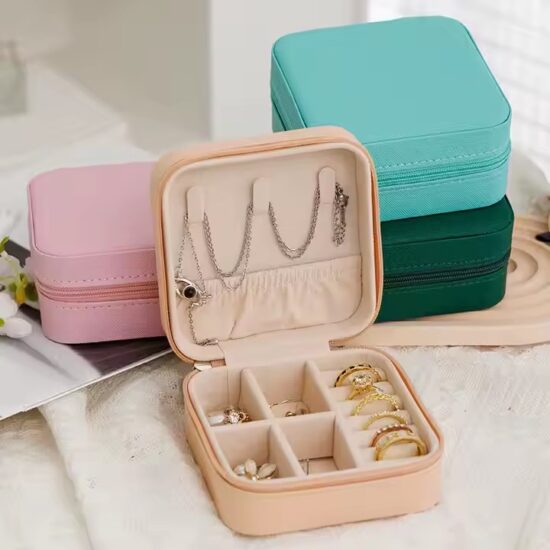 Compact PU Leather Travel Jewelry Box with Compartments
