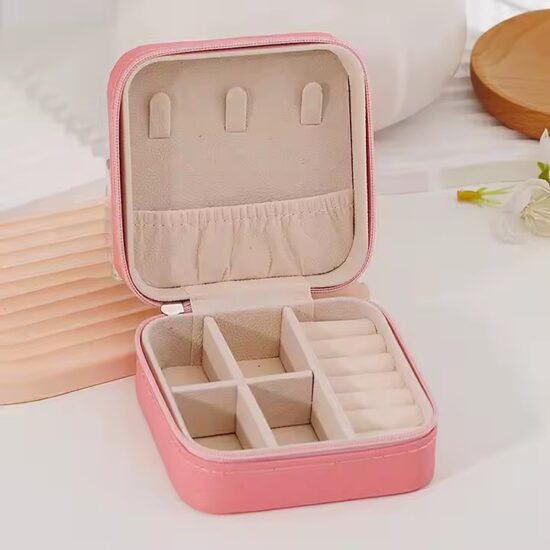Compact PU Leather Travel Jewelry Box with Compartments