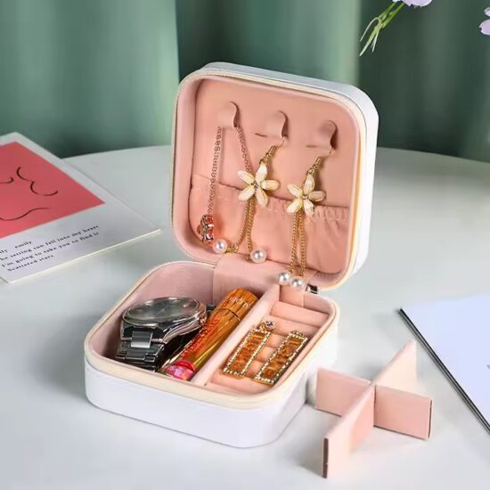 Compact PU Leather Travel Jewelry Box with Compartments
