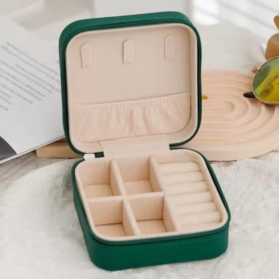 Compact PU Leather Travel Jewelry Box with Compartments