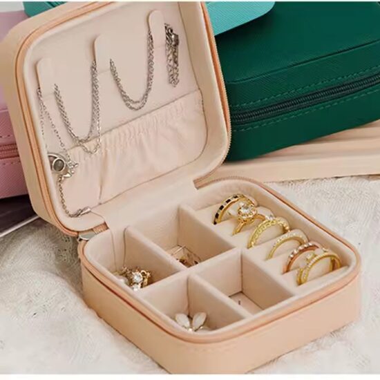 Compact PU Leather Travel Jewelry Box with Compartments