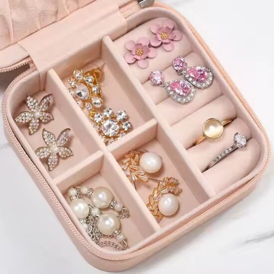 Premium Travel Jewelry Box with Compartments for Rings and Earrings