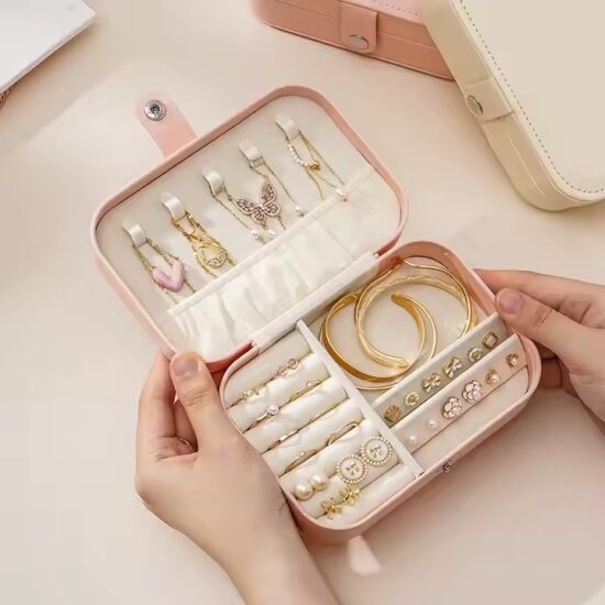 Premium Travel Jewelry Box with Compartments for Rings and Earrings
