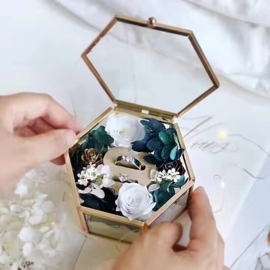 Elegant Custom Glass Jewelry Gift Box with Velvet Interior and Gold Frame
