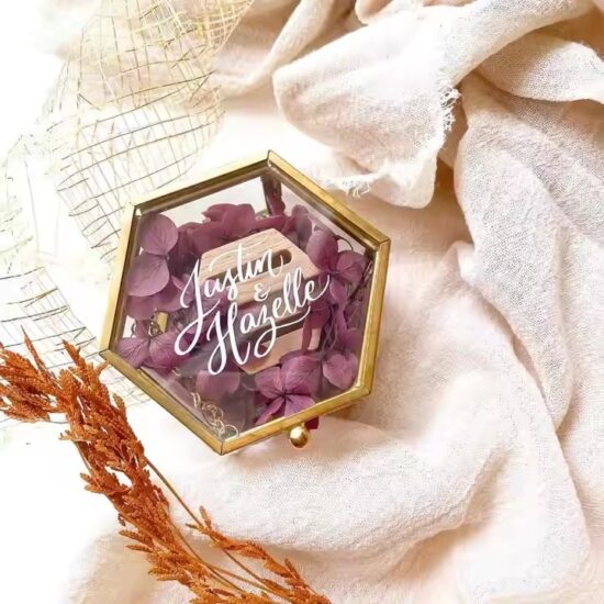 Elegant Custom Glass Jewelry Gift Box with Velvet Interior and Gold Frame