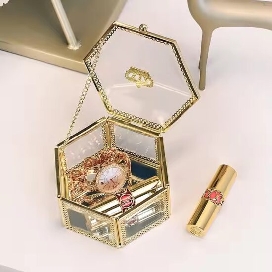 Elegant Custom Glass Jewelry Gift Box with Velvet Interior and Gold Frame