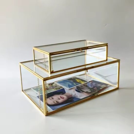 Custom Vintage Glass Jewelry Box with Logo and Velvet Interior