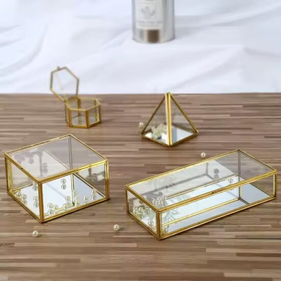 Custom Vintage Glass Jewelry Box with Logo and Velvet Interior