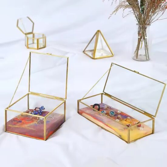 Custom Vintage Glass Jewelry Box with Logo and Velvet Interior