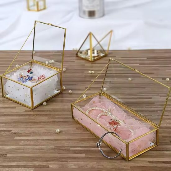 Custom Vintage Glass Jewelry Box with Logo and Velvet Interior