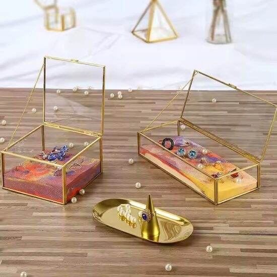 Custom Vintage Glass Jewelry Box with Logo and Velvet Interior